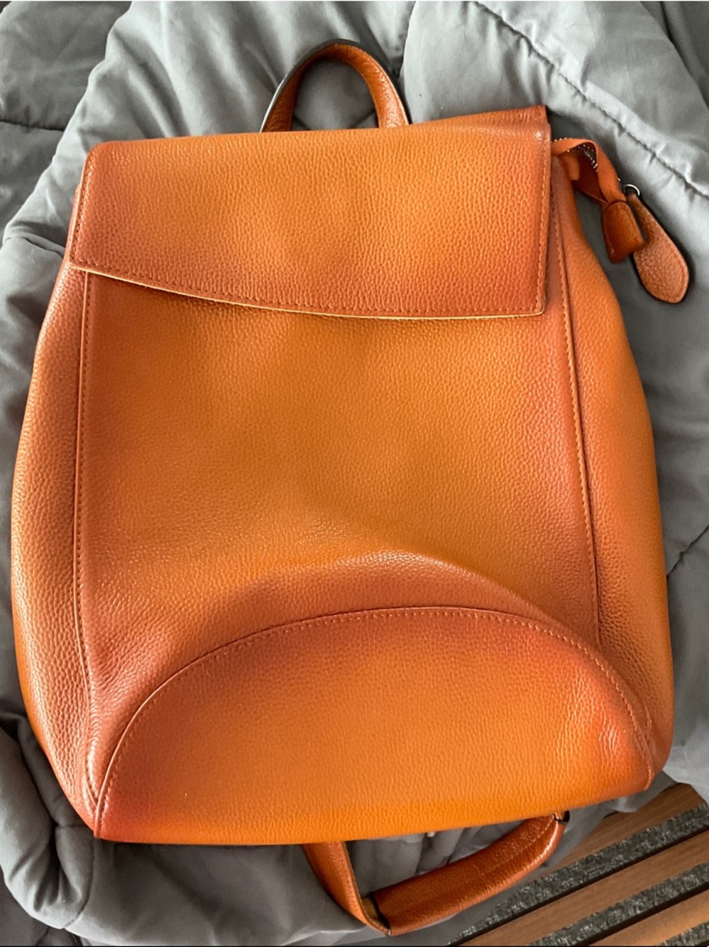 Women's Orange Leather Backpack with Top Carry Handle